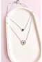 316L Stainless Steel Emerald Green Zircon Stone Heart Double Combination Necklace