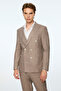Men's Brown Linen Trend Striped Slim Fit Pointed Collar Double Breasted Suit