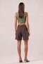 Shorts Women's Brown Pocketed Belted Viscose Short Loose Comfortable Mom Fit Barrel Wide Leg Summer Shorts - 2