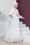 Comfortable Form Belted Hijab Evening Dress 746-White - 2