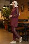 Leopard Stripe Detailed Two-Thread Double Suit - 2051-Bordo - 2
