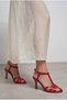 Women's Red Patent Leather Piping Detailed Strapped Pointed Toe Thin Heel Stiletto Classic Heeled Shoes Zare - 4