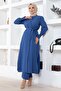 Slit Detailed Suit Indigo 19233 - 3