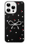 iPhone 16 Pro Max Case with Marbling Effect, 3D Bow and Floral Pattern, Raised Camera Cover, Black