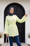 Side Collared, Buttoned, Striped, Lace-Up Crinkle Shirt - Light Yellow - 5