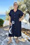 Shirt Collar Double Pocket Front Buttoned Human Figure Printed Plus Size Viscose Dress - 5