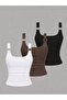 Women's 3-Pack Ring Detail Black - White - Brown Slimfit Body-Fitting 100% Cotton Lycra Basic Blouse