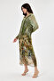 Haki Italian Flower Patterned 3/4 Sleeve Lined Silk Shirt Dress 36 - 38 - 3