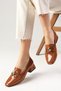 Carolyn Tan Color Patent Leather Women's Short Heeled Shoes with Blunt Toe Buckle Accessories - 6