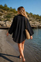 Women's Black Linen Look Front-Tie Kimono Shirt Arm-24Y001063 - 2