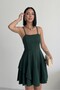 Slim Strap Skirt Fold Detail Evening Dress Emerald Graduation Dress - 3