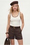 Women's Tiza Brown Collar Embroidered Cotton Sleeveless Ecru Undershirt