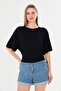 Waist-Slit Wide Sleeve Natural Viscose Black Blouse - 2