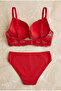 Women's Red and Black Supported Padded Underwire Lace 2-Piece Economical Package Bra Set - 2