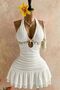 Summer Starfish Neck Detailed White Short Dress