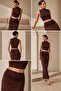 Elena Women's Turtleneck Crop Blouse and Draped Long Skirt Two-Piece Set Combination - 4