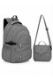 Set of 2 Luxury Crinkle Fabric High School and Middle School Backpacks + Thermal Lunch Bag, with Monkey Keychain Gift