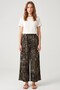 Women's Black Green Abstract Patterned Atlas Wide Leg Pants