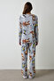 Gray Melange Friends Printed Crew Neck Cotton Long Sleeve Pajama Set - 4