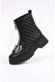 Girl's Zippered Quilted Patterned Winter Boots with Stone Bow Detail - 2