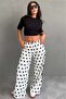 Ecru Polka Dot Side Striped Wide Leg Women's Sweatpants Mg2860 - 4