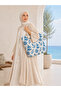 Women's Sailor Patterned Zippered Large Size Beach Bag with Rope Handle Daily Shoulder Bag - 7