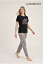 Women's Pajama Set Leopard Kitten Printed, Short Sleeve, Summer 100% Cotton, Soft, Dowry