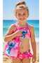 Girl's Character Printed Skirt with Ruffles - Rope Tie Bag Swimsuit Bikini 3 Piece Set