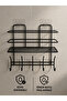 Adhesive Bathroom Shelf with 10 Hangers Shower Shelf No Drilling Mounting Black Metal Organizer - 3