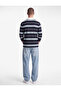Buttoned Polo Collar Long Sleeve Striped Sweatshirt - 3