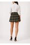 Belted High Waist Khaki Plaid Woven Pleated Skirt - 3