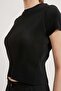 Women's Pleated Short Sleeve Summer Black Crop Blouse - 4