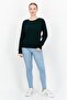 Women Crew Neck Long Sleeves Knitted Sweater, Green - 4