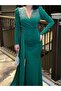 Flexible Glitter Fabric Double Breasted Front Stone Detailed Tailored Evening Dress 583104 Emerald - 2
