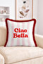 Ciao Bella Written Vertical Stripes Retro Design Fringed Throw Pillow Cover - Decorative Pillowcase - 2