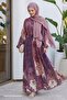 Ethnic Pattern Buttoned Plum Chiffon Dress - 5