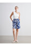 Two Mt Shop Quality Lcwaikiki Classic Navy Blue Patterned Women's Shorts with Elastic Waist