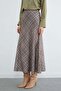 Plaid Patterned Maxi Length Satin Skirt - 7