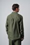 Men's R Embroidered Long Sleeve Muslin Oversized Shirt Dark Khaki - 4