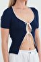 Ribbed Tie-Up Knitwear Blouse - 5