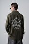 Men's Eternal Embroidered Long Sleeve Linen Oversized Shirt Khaki