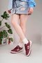 Unisex Lace-Up Velcro Sports Sneaker Shoes-Burgundy-White - 3