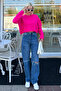 Fuchsia Crew Neck Crop Women's Sweater Mg2166 - 4