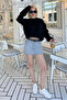 Black Crew Neck Crop Women's Sweater Mg2166 - 2