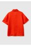 Women's Red 100% Linen Off-Shoulder Polo Collar Short Sleeve Blouse - 2