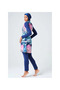 Patterned Piping Decorated Hijab Swimsuit - Indigo - - 4