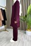 Ferhunde Takim Crystal Fabric Women's Plum Pocket Detailed Trousers Tunic Hijab Double Set - 5