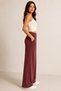 Women's Burgundy Elastic Waist Pocketed Ribbed Camisole Palazzo Pants Relaxed Fit Wide Leg - 2