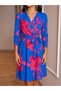 Women's Double-Breasted Collar Belt Detailed Floral Patterned Dress - 4