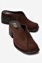Ardent Brown Suede Genuine Leather Closed-Front Women's Thick Heeled Slippers